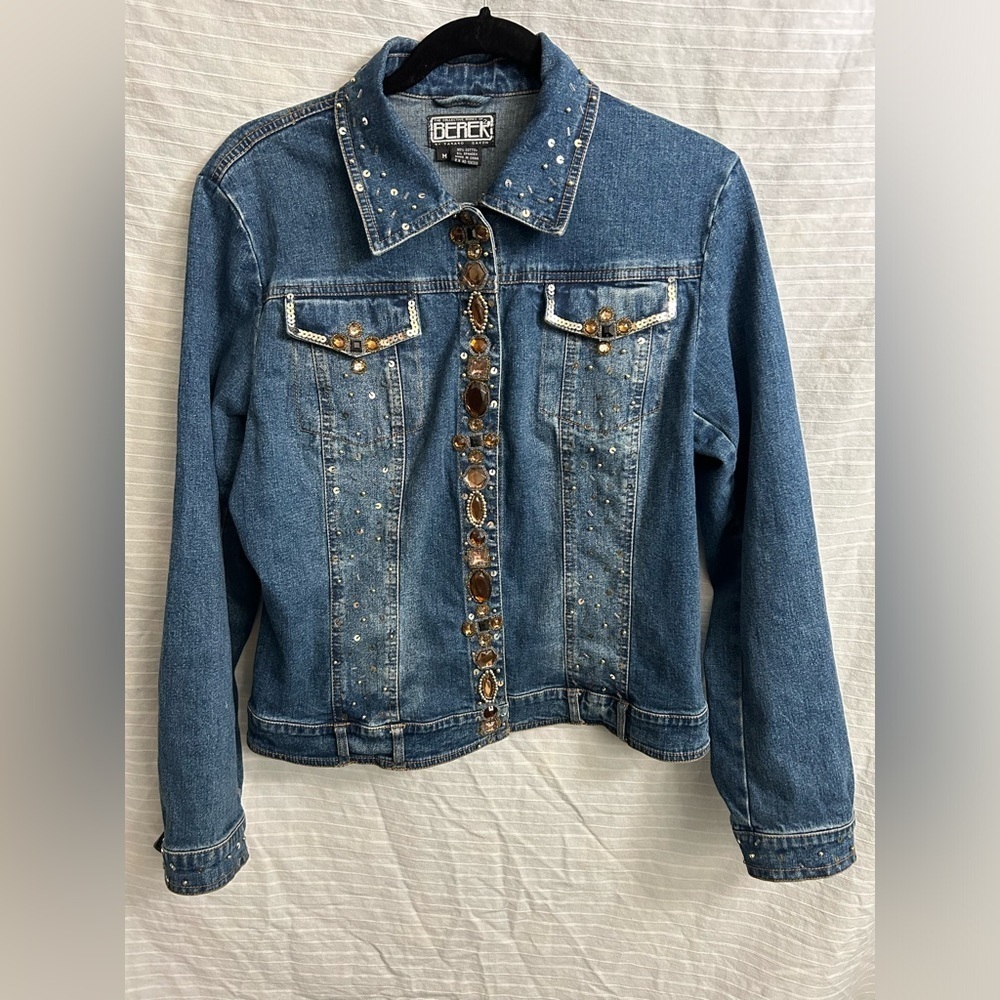 Designer Jean Jacket BERER 2 COLLECTION Takako Sakon, Sequin & Rhinestones M